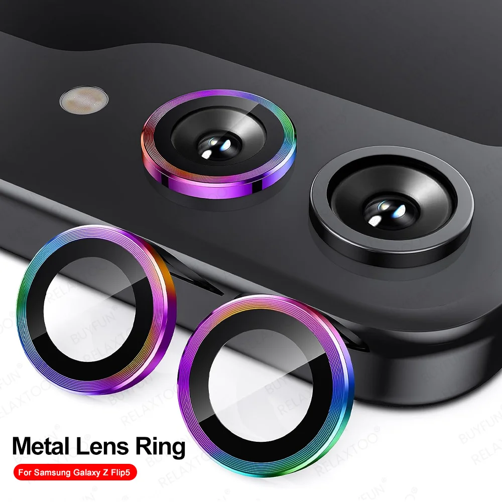 For Samsung Galaxy Z Flip5 Flip6 Rear Metal Lens Ring Case ZFlip5 ZFlip 5 Flip 6 ZFlip6 5G Camera Tempered Glass Back Cover Cap