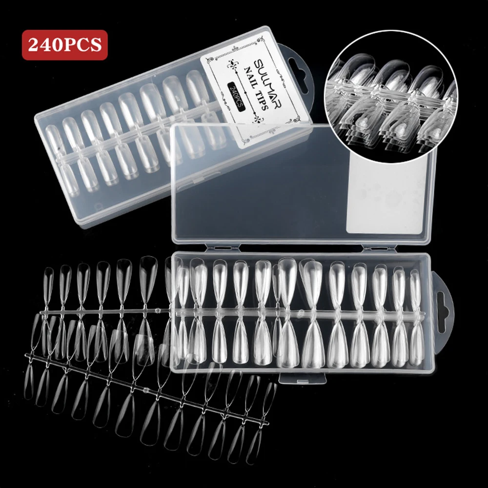 

240pcs Press on Nails Coffin Nail Tips Full Cover Fake Acrylic UV Gel Nails Extension System Oval Almond Ballet False Nail