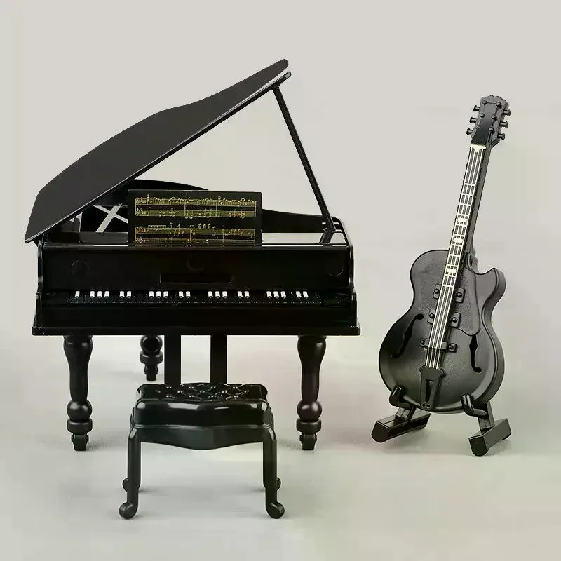 3Pcs Musical Instrument Miniature Props Dollhouse Grand Piano Furniture Guitar Cello Model Doll Accessories Simulation Ornaments