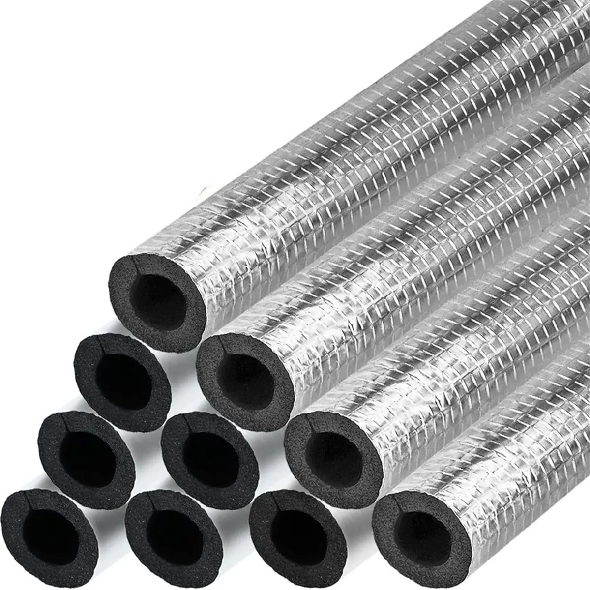 Rank! 10 Pcs Pipe Insulation Foam Tube Self Adhesive Insulation Foam Wrap Aluminum Foil Pipe Covers for Spigot