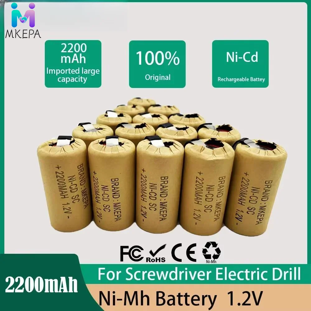 

1.2V 2200mah2-20pcs Screwdriver Electric Drill SC Batteries Sub C Ni-Cd Rechargeable Battey With Tab Power Tool NiCd SUBC Cells