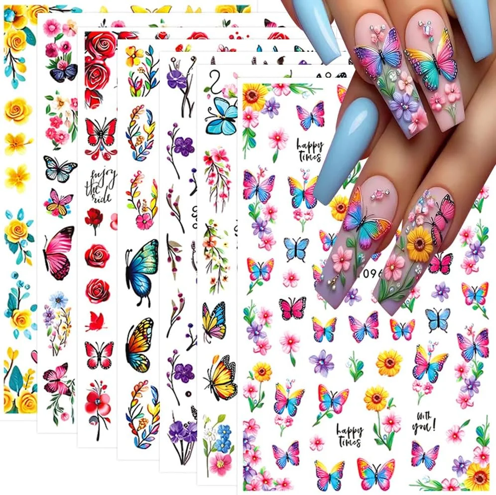 

1PCS 3D Luxury Butterfly Nail Art Stickers Diamond Party Nail Decoration Printed Y2K Flowers Nail Design Manicure Decals