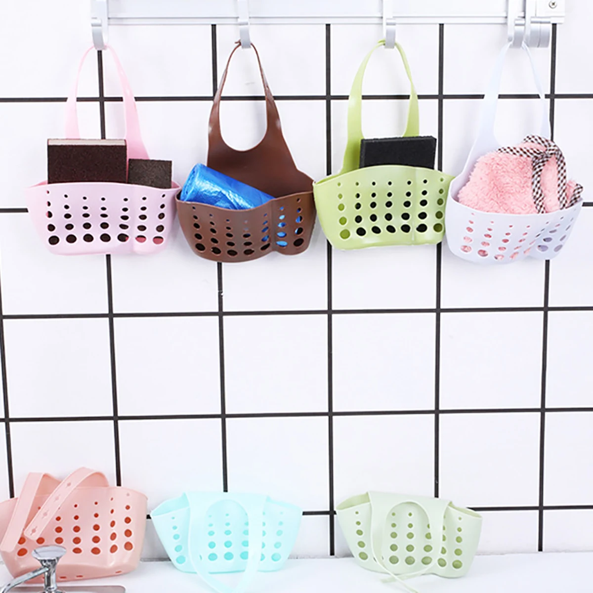 Adjustable Sink Storage Drain Basket Plastic Bag Useful Things For Kitchen Accessories Soap Sponge Hanging Organizer Storage