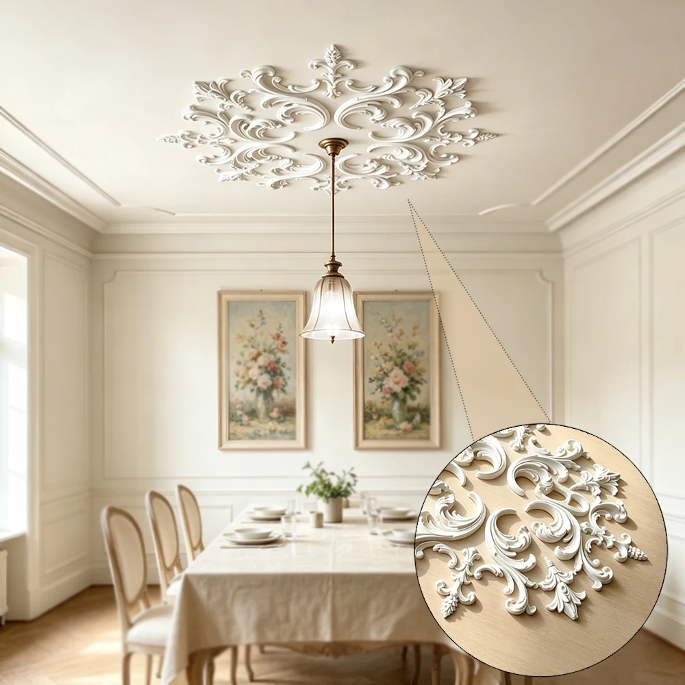 PU Ceiling Medallion,Ornate Carved Polyurethane Ceiling Rose,Decorative Ceiling Medallion for Chandelier Light Fixtures Pendant