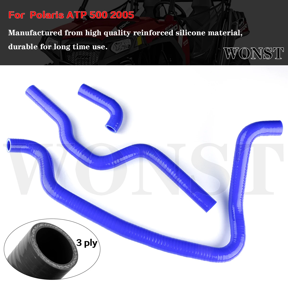 

3Pcs Blue For 2005 Polaris ATP 500 ATV 4x4 Silicone Coolant Radiator Hoses Tubes Pipe Kit