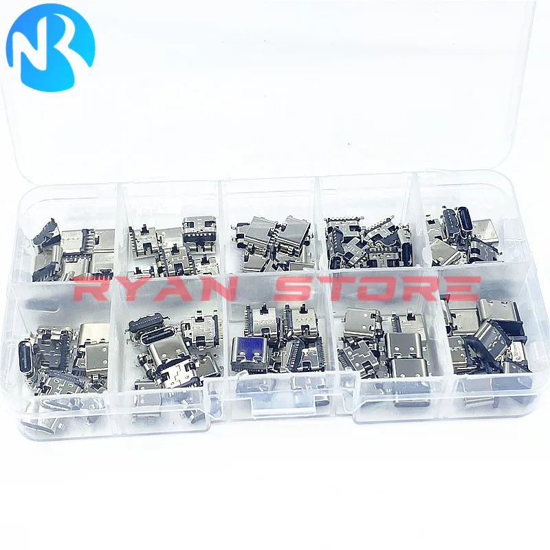 100Pcs 10Models C-Type USB Charging Dock Connectors Mix 6Pin And 16Pin Use For Phone And Digital Product Repair Kit