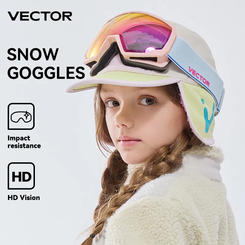 vector-キッズ-スキーゴーグル-マグネット式交換レンズ-uv400-防曇-スノーボードゴーグル-プリント入りストラップ付き