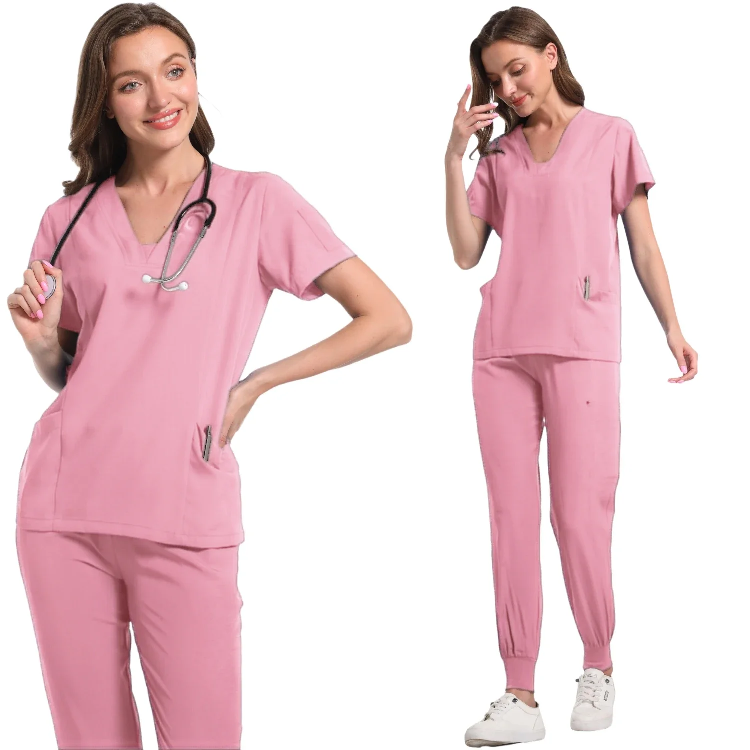 Medical Scrubs Breathable Stretchable Doctor Pet Clothes Hospital Beauty Salon V-Neck Vet Wear Scrub Sets Spa Uniforms Women