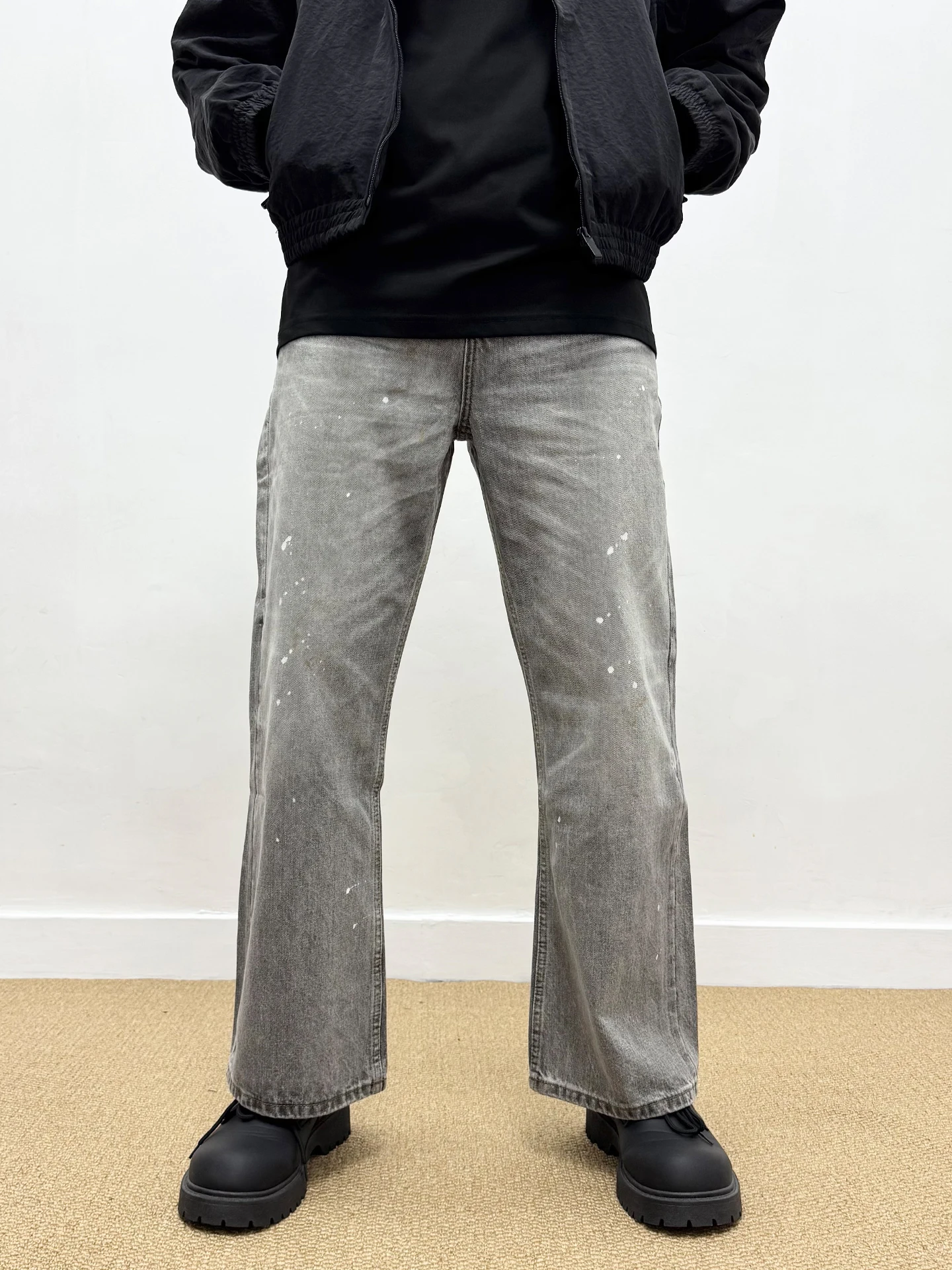 

Мужские джинсы American Sle, свободные прямые брюки, винтажные повседневные широкие длинные брюки с краской на талии для подростков