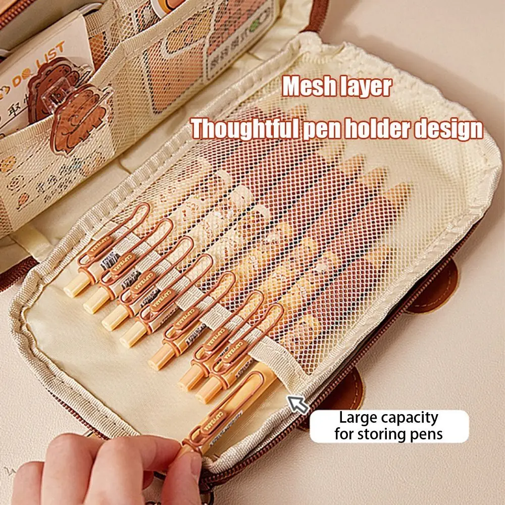 Gift Capybara Pencil Case Large Capacity Multi-layer Stationery Case Flip Cover Pen Bag Student