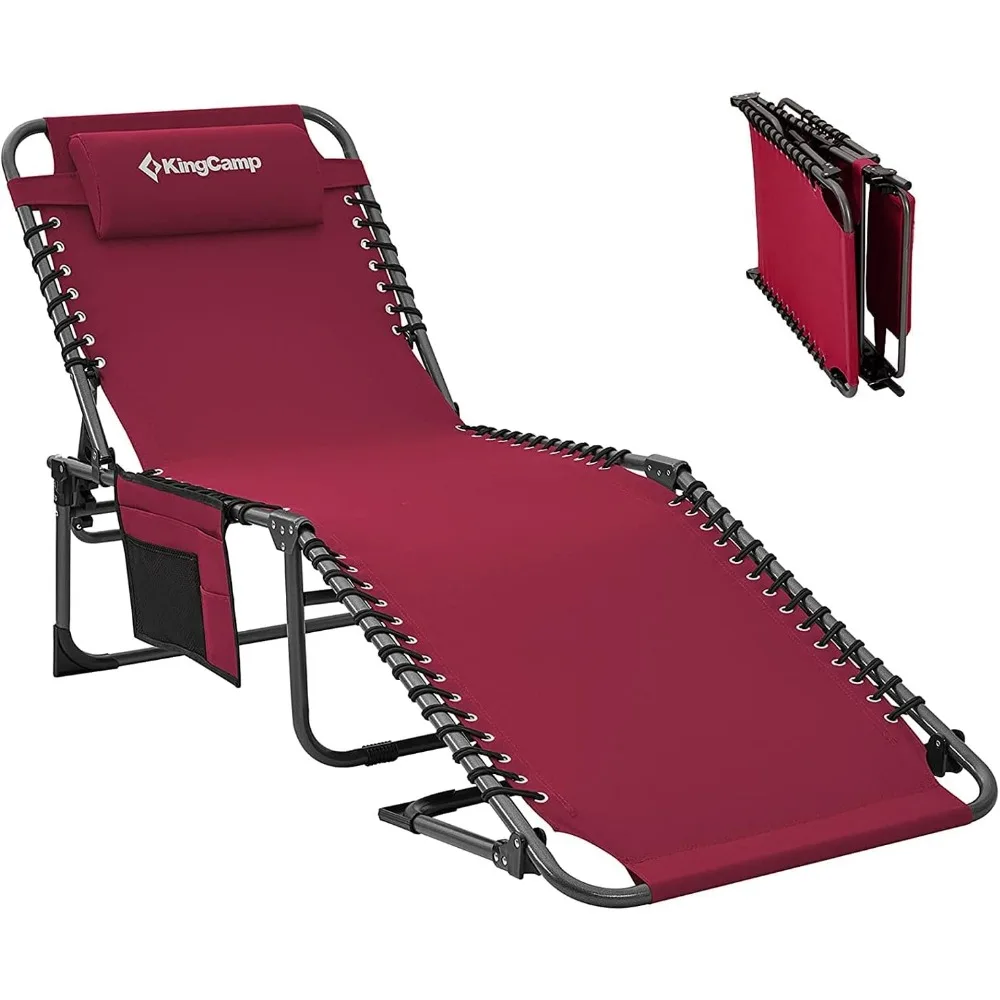 Portable Folding Outdoor Chaise Lounge with Adjustable Reclining Positions and Pillow