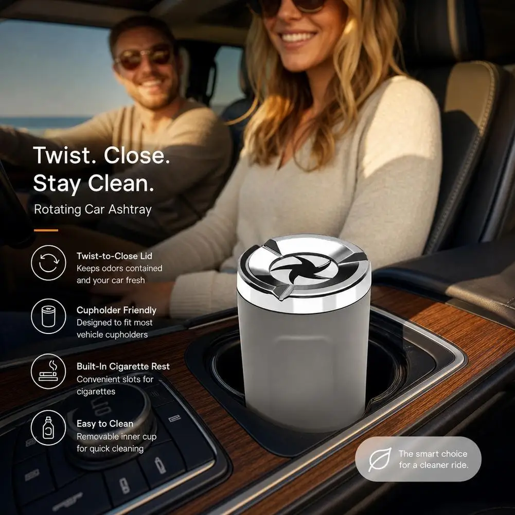 Auto-Aschenbecher mit hitzebeständiger Keramikeinlage und mechanisch drehbarem Deckel, universelles praktisches Auto-Innenzubehör ﻿ – Detail 6