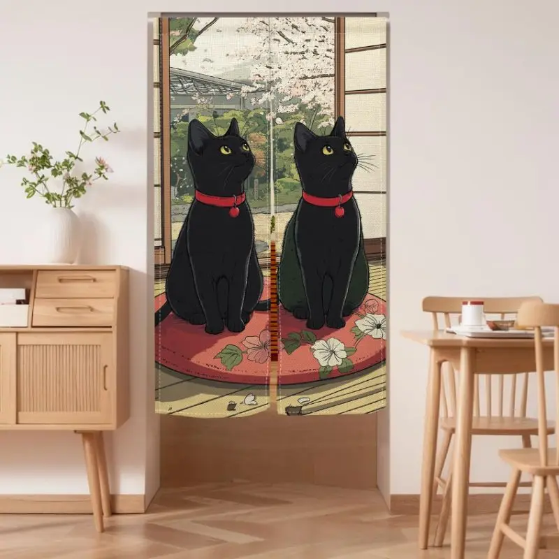 Japanese Style Noren Curtain Cute Black Cat Half Door Partition For Bedroom Kitchen Entrance Japanese Home Decor