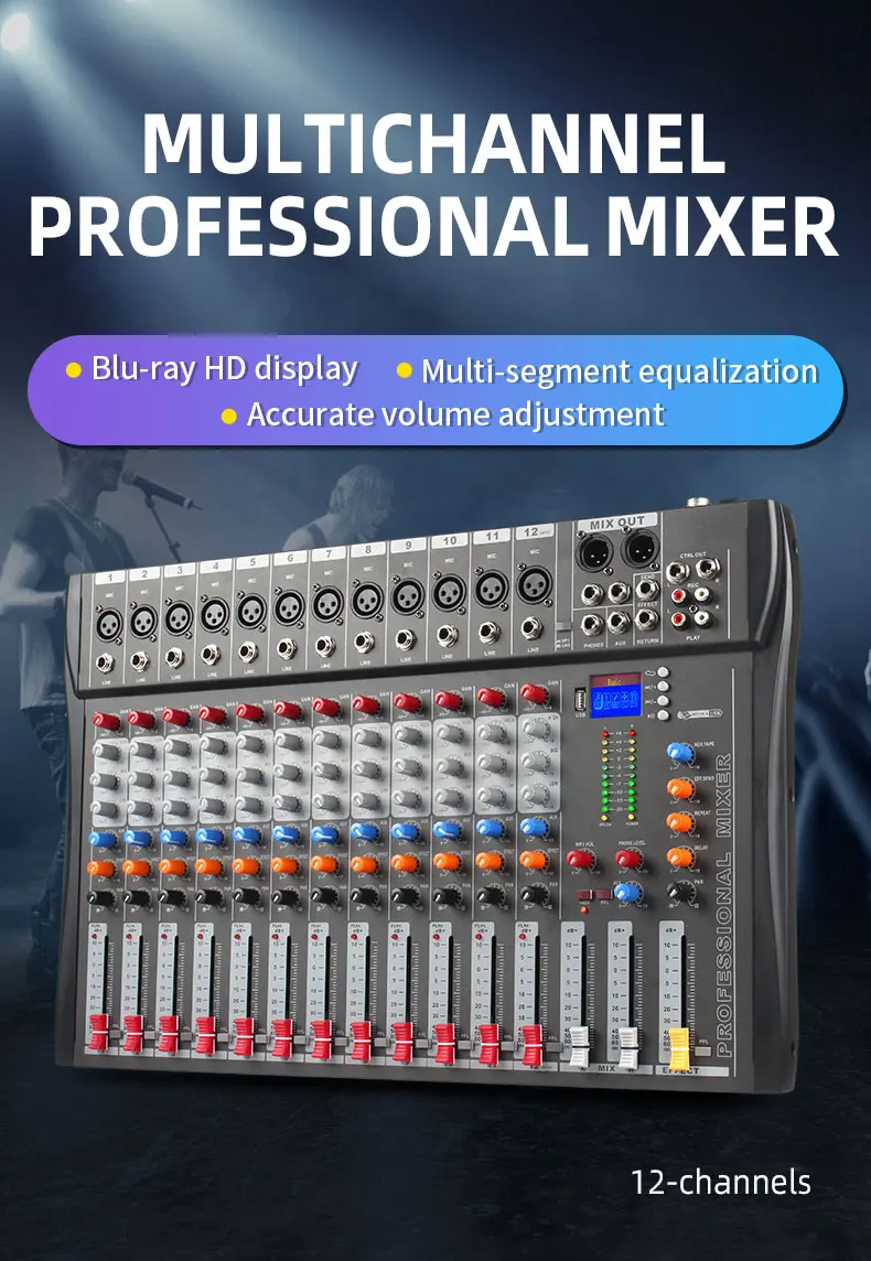 YYHC CT12 Wholesale Professional 12 Channel Dj Sound Mixer  Audio With Usb Mp3 Player Competitive Price