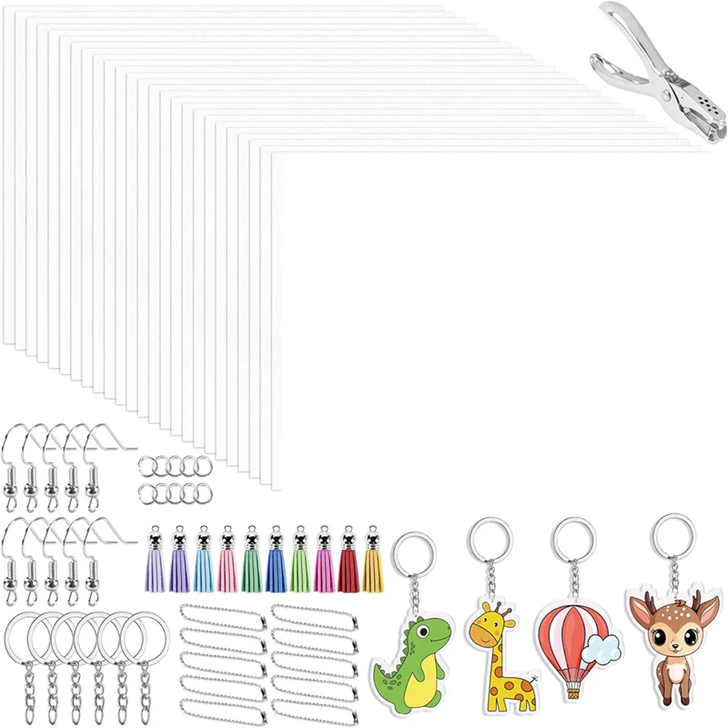 مجموعة أوراق VELIF-Shrinky-Dink (186 قطعة)، مجموعة سلسلة مفاتيح مكونة من 25 ورقة من صفائح Shrinky، ورق بلاستيكي منكمش، شرابات للمشروعات اليدوية