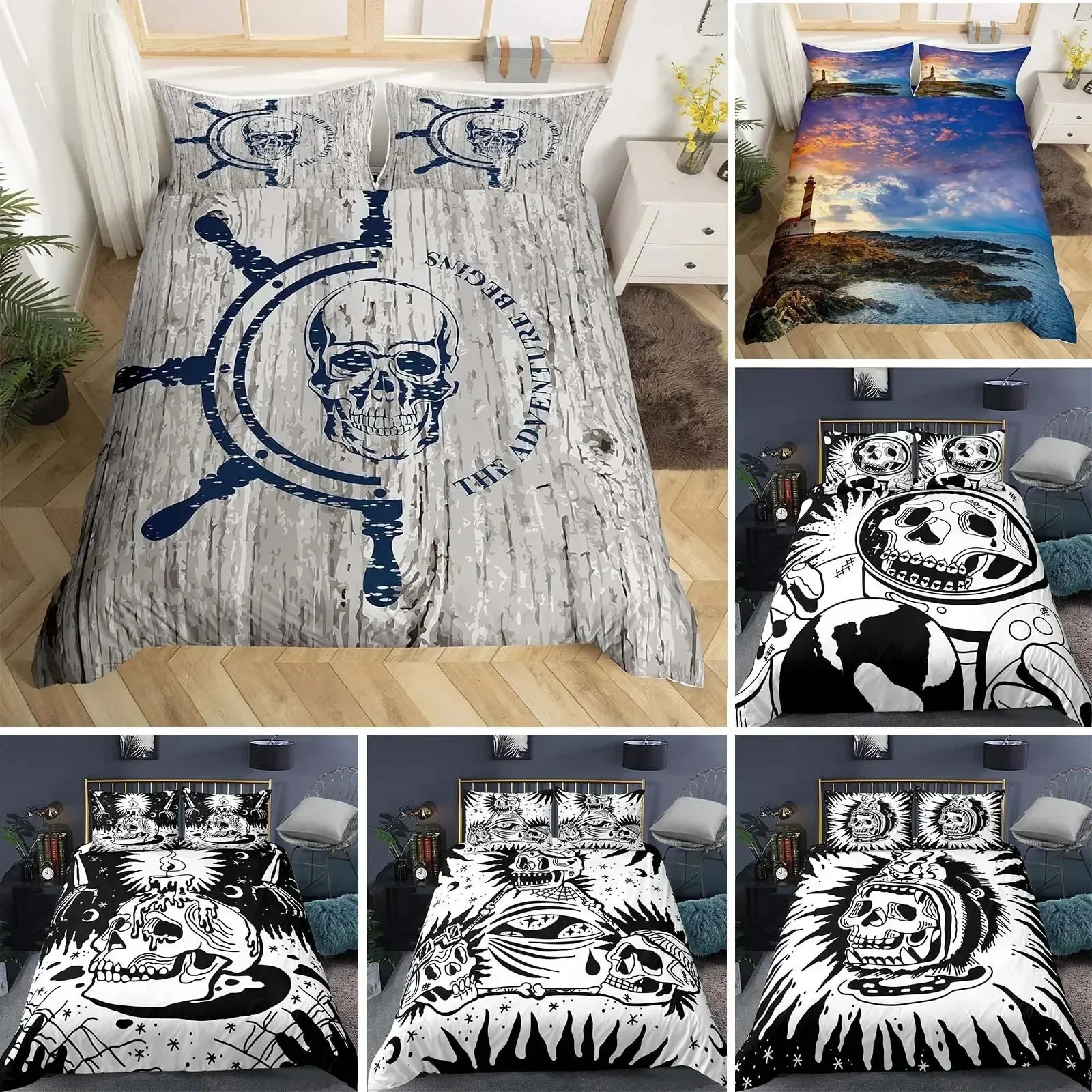 Skull Bedding Set Boho Gothic Skull Skeleton Bones Duvet Cover Bedroom Single Twin King Size Quilt Cover Home Textile