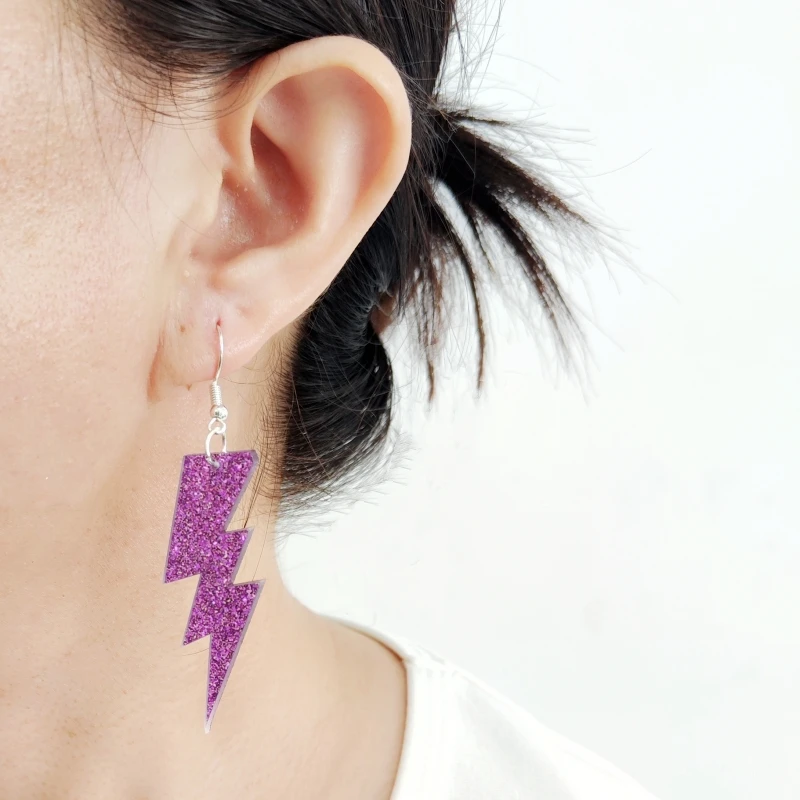 KUGUYS Medium Size Lightning Drop Earrings for Women Fashion Acrylic Easy Matching Jewelry Shiny Accessories
