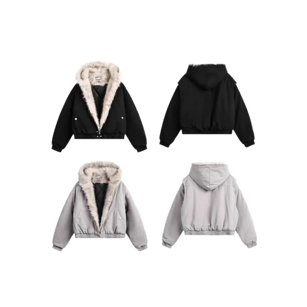 سترة هاراجوكو الأمريكية الدافئة للرجال والنساء سترة قطيفة بسيطة كلاسيكية مع سترة جلدية فضفاضة جديدة بياقة من الفرو #6