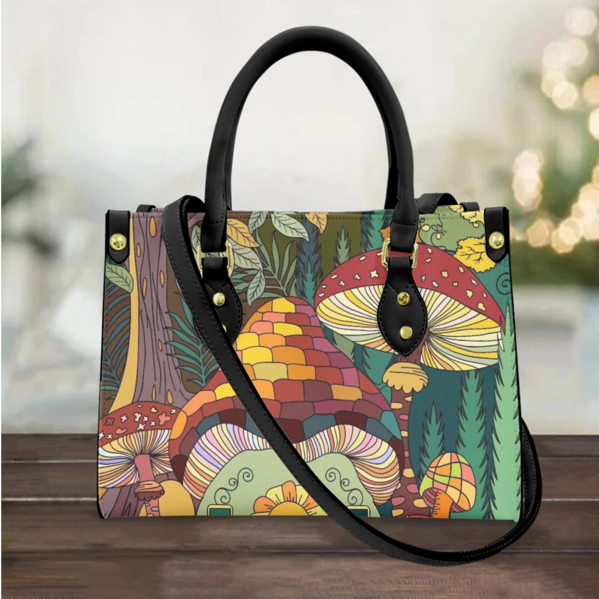 

FORUDESIGNS Cartoon Mushroom Design Leather Hand Bag Luxury Handbags Nobleness Ladies Tote Bags Party Outing Organizer New