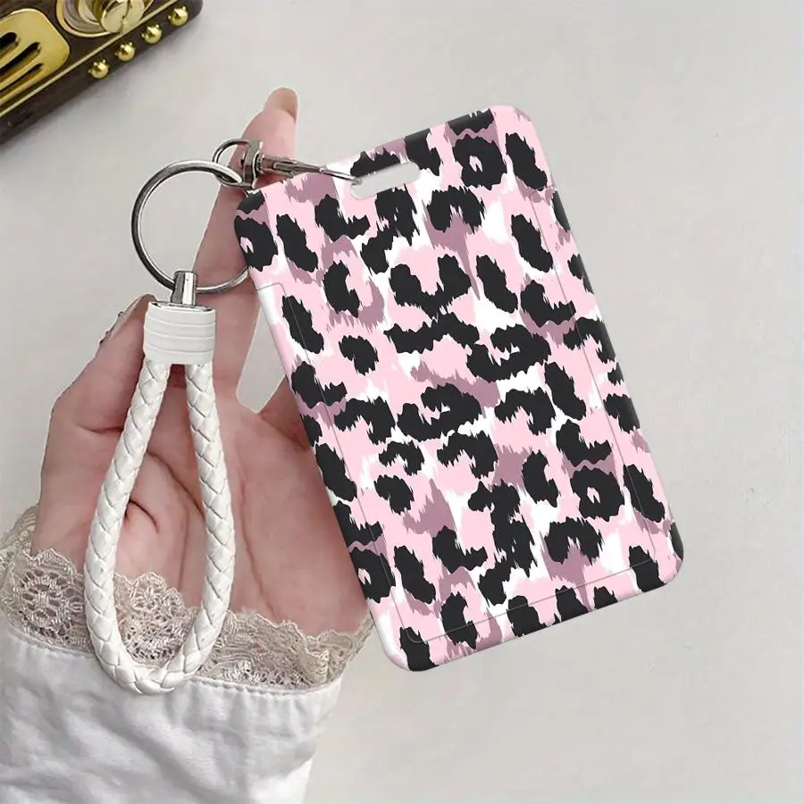 Leopard Print Cover Case 1Pc Card Holder Retractable Credit Card Holders Holders Child Bus with lanyard Badge Bank ID