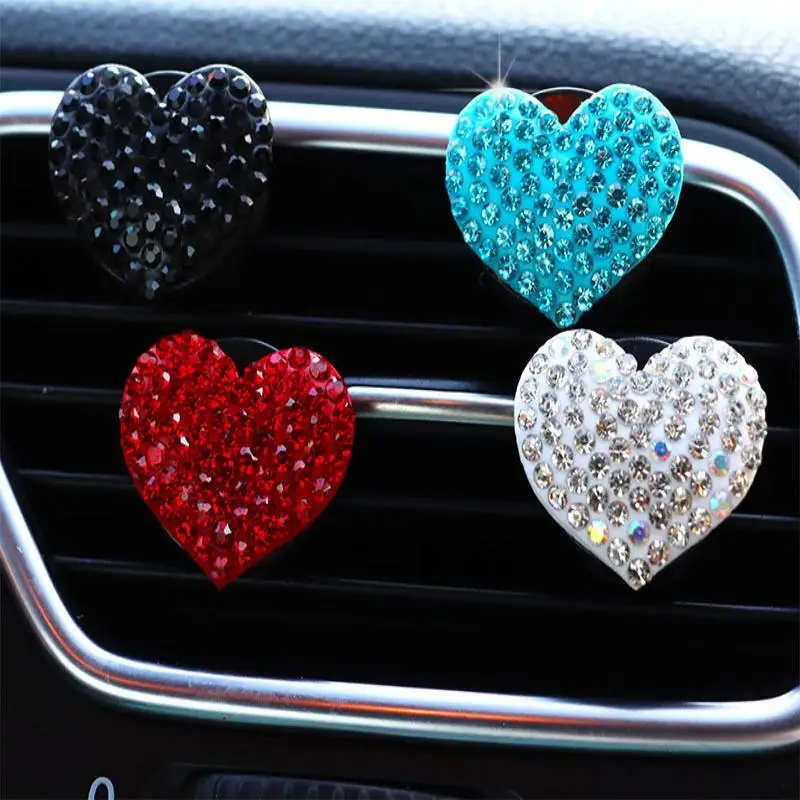 2pcs/set Heart-shaped Car Air Outlet Perfume Clip Rhinestone Car Air Conditioning Air Outlet Perfume Decoration Clip Car Auto Ac