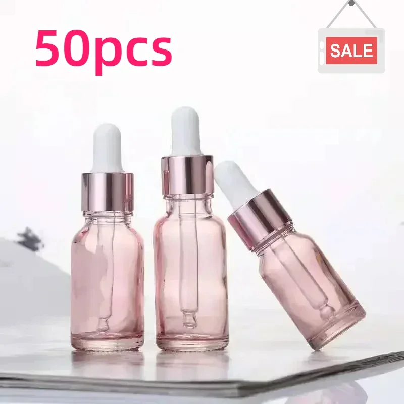 50pcs 5/10/15/20/30ml/50ml/100ml Pink Empty Glass Dropper Bottle Essential Oil Aromatherapy Liquid Reagent Refillable Container