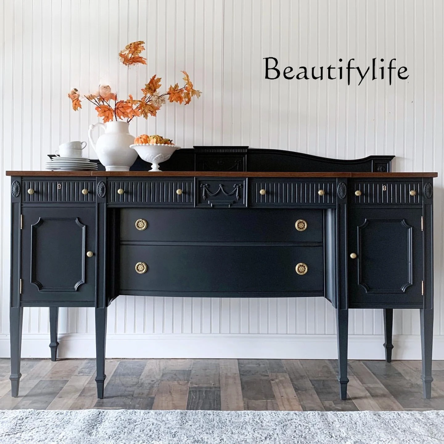 

French solid wood dining side cabinet American entry foyer wall side cabinet Bedroom carved entrance cabinet