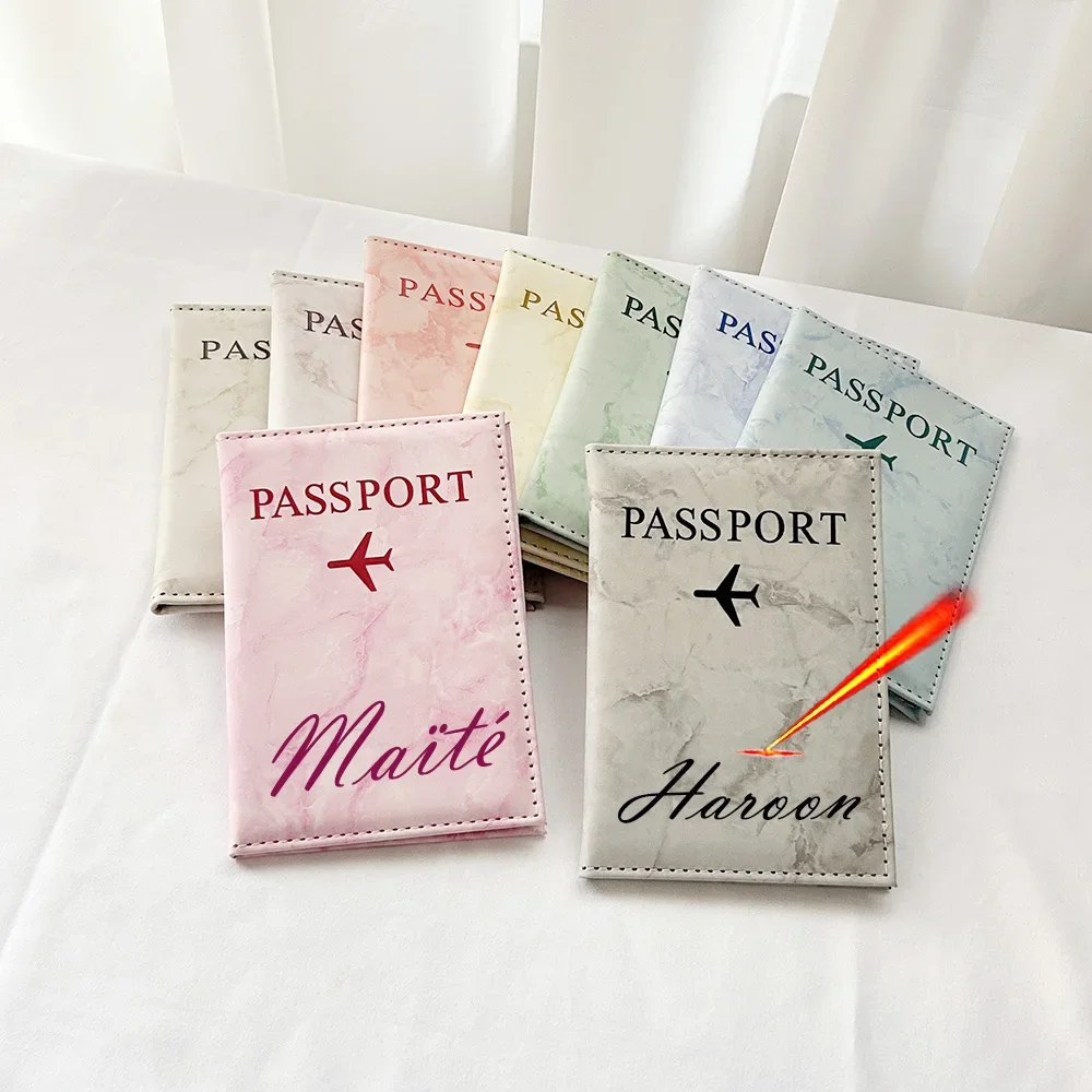 Customize Name Passport Cover Travel Wallet Marble Patten Case for Passports Passport Cover with Personal Names