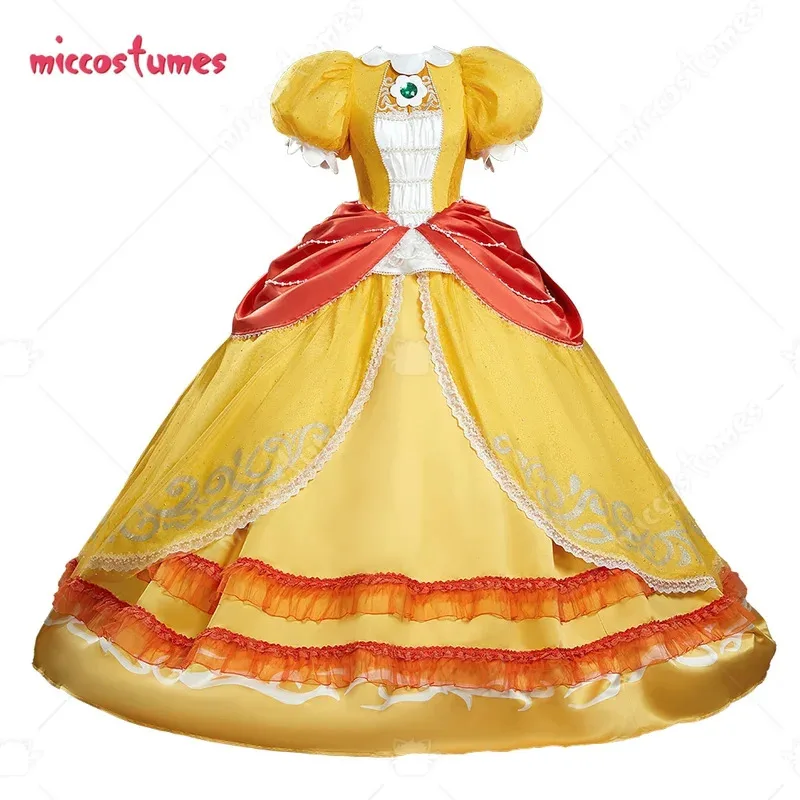

Miccostumes Women Cosplay Costume Yellow Princess Dress with Gloves Earrings