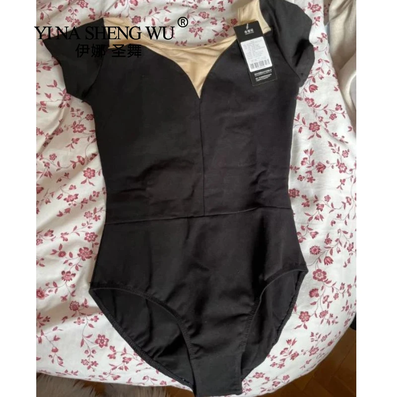 Maillot de Ballet de Malla de Algodón Suave, Diseño Sexy con Cuello en V, Negro y Blanco, para Niñas y Mujeres, para Gimnasia, Entrenamiento, Danza y Espectáculos