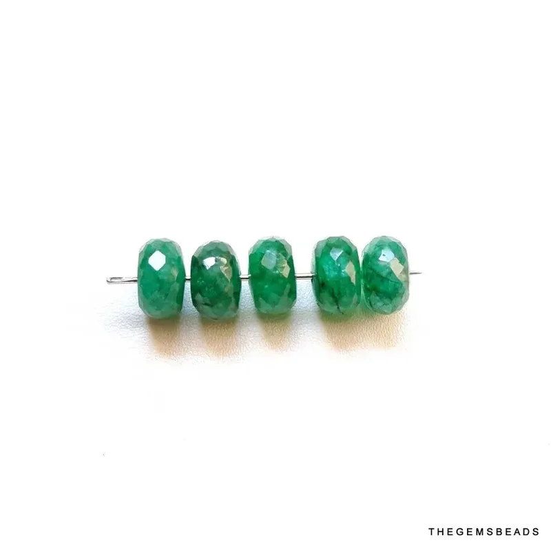 11mm Beryl Emerald Faceted Rondelle | 6 Loose | Green Gemstone Beads
