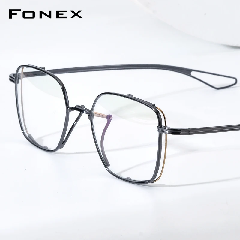 FONEX Titanium Eyeglasses Frame Women Brand Design Square Glasses Men Ultralight-Weight Oversize Big Size Japanese Eyewear 85720
