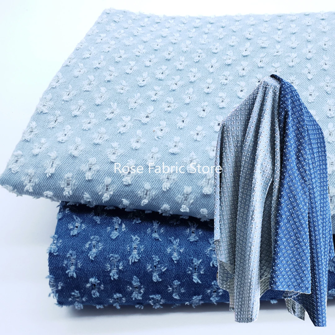 

Small Punching Holes Denim Fabric Retro Fashion Cotton Jeans Fabric Sewing Coat Bags Clothing DIY Materials costura 50X150cm