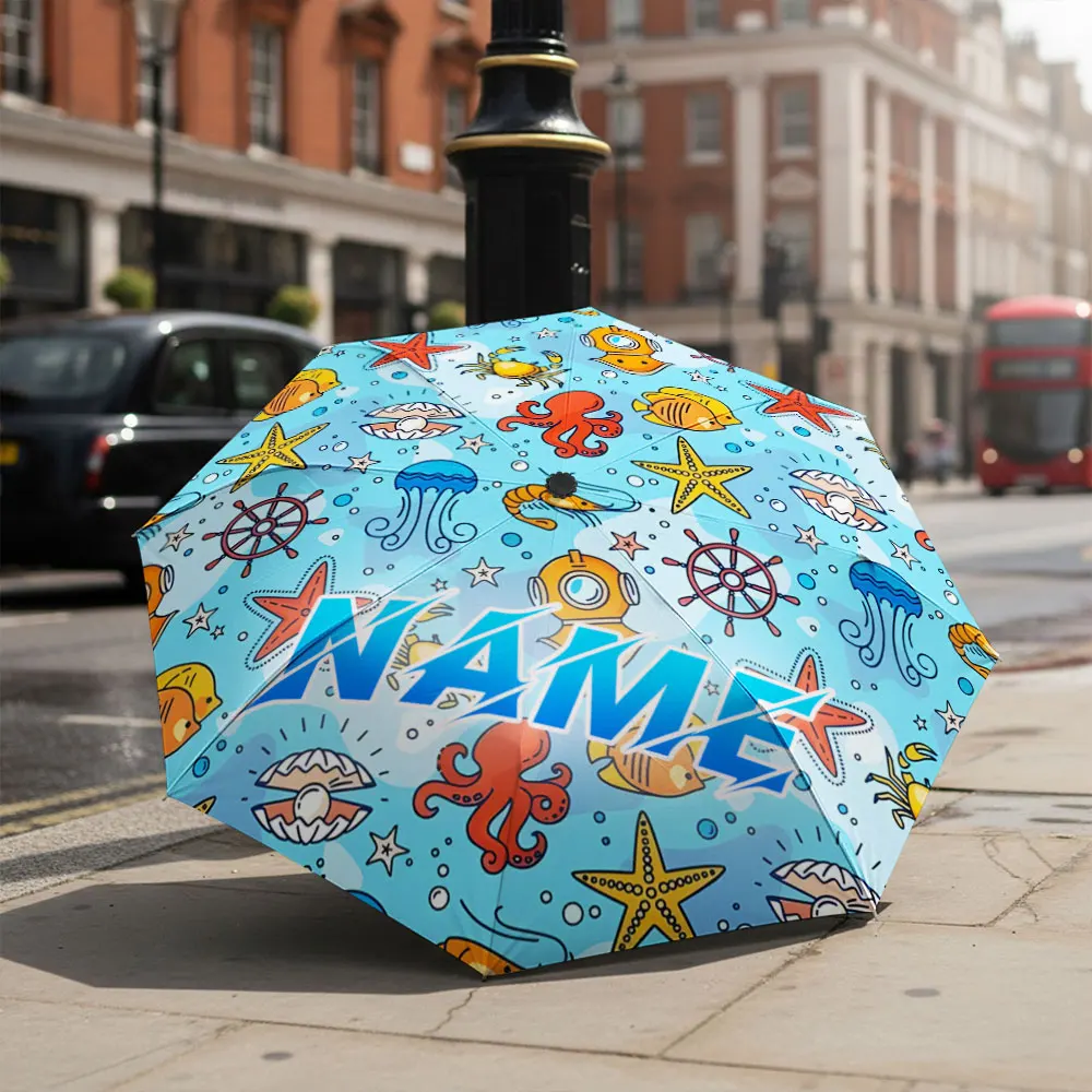 Custom Name umbrella,Vibrant Undersea Pattern Umbrella - Ocean Adventure