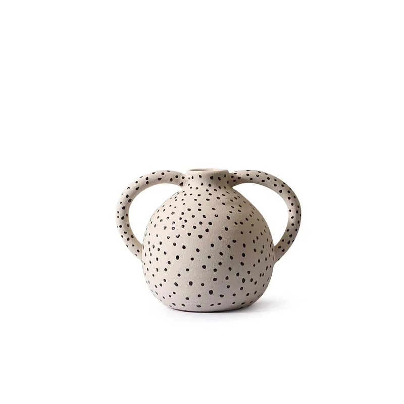 

Wabi Sand Wind Handmade Binaural Ceramic Vase Modern Simple Art Flower Arranger Soft Decoration Model Room Ornament