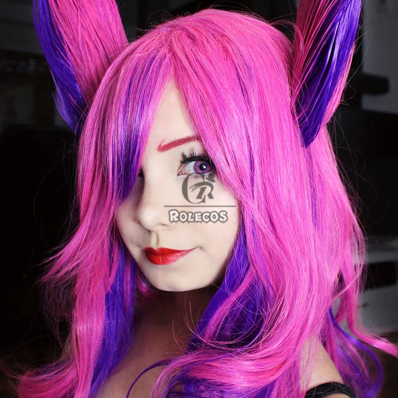ROLECOS cheveux synthétiques jeu LOL Star gardiens Xayah Cosplay perruques Xayah Halloween 60 cm rose vif mixte violet perruque cheveux synthétiques