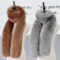 Women Winter Warm Faux Fur Collar Scarf Soft Long Plush Shawl Wraps Fashion Solid Color Imitation Fox Fur Scarves Clothing Decor