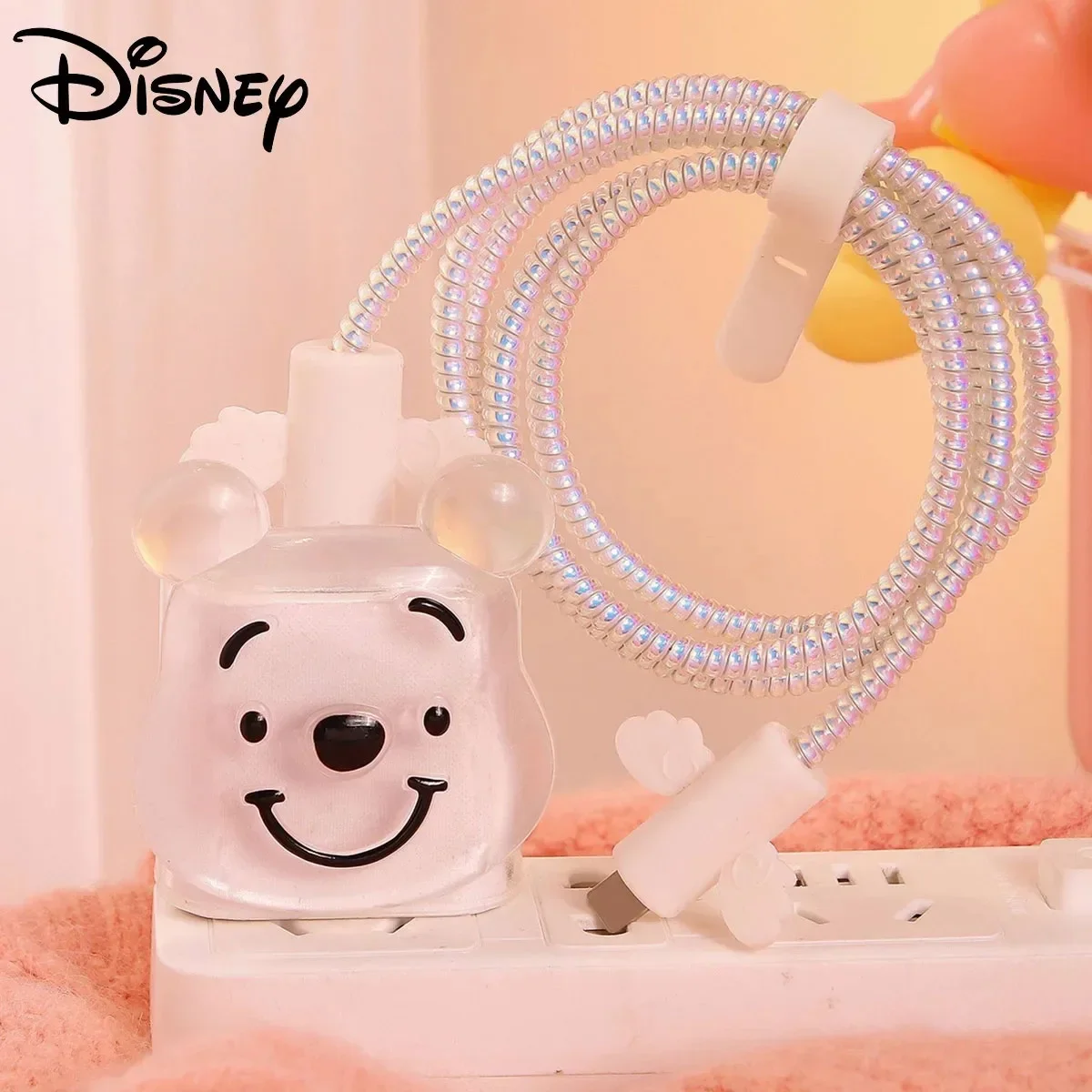 Disney Winnie the Pooh Charger Data Cable Line Protective Cover for iPhone 15 14 13/12 18W/20W Cartoon Cute USB-C Winding Rope