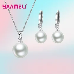 925 Sterling Silver S925 Jewelry Sets for Wedding Engagment Freshwater Pearl with Cubic Zircon Stone Pendant Necklace Earrings
