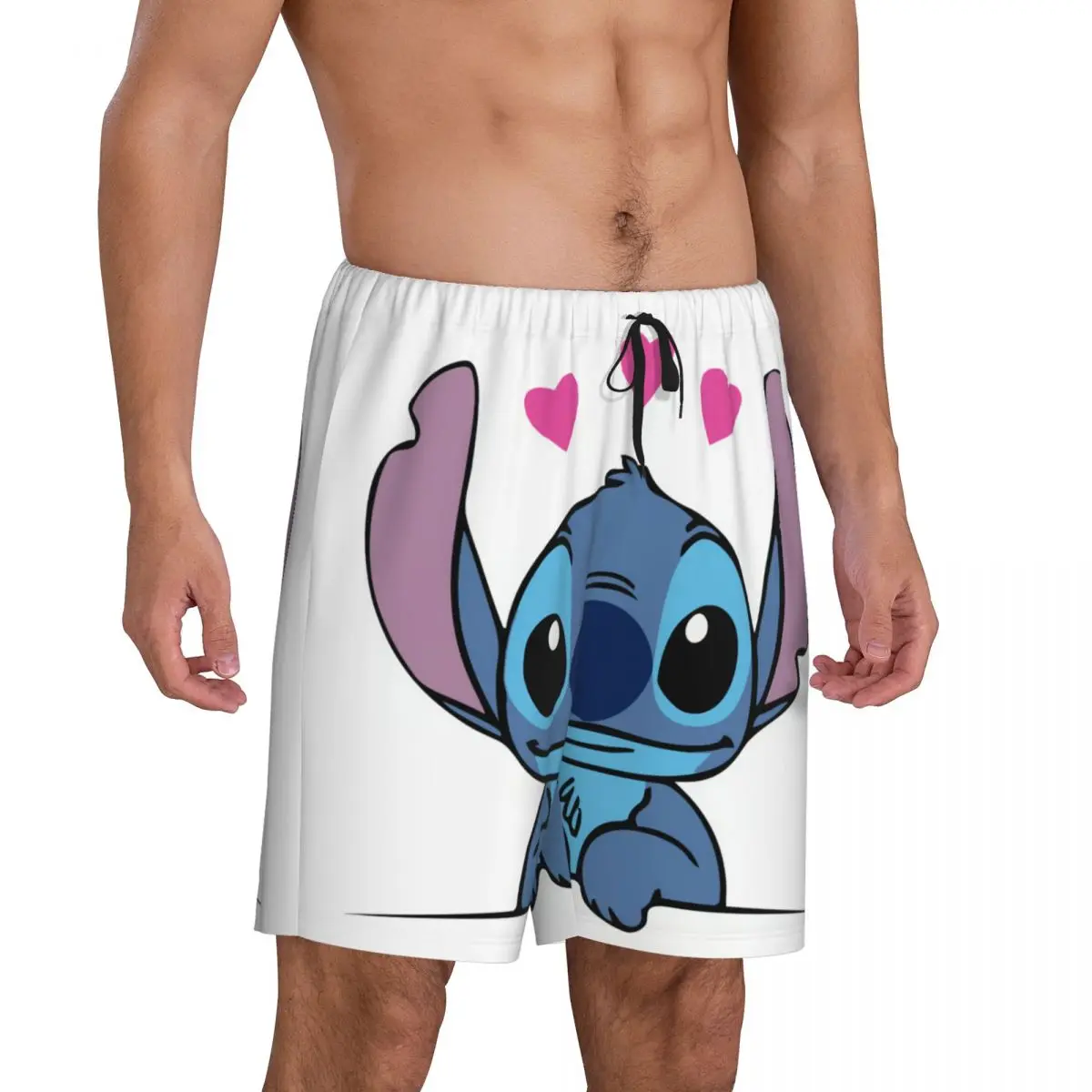 Pijama de Manga corta con estampado de Lilo Stitch para hombre, ropa de dormir con pantalones cortos de dibujos animados de Anime, pretina elástica, con bolsillos