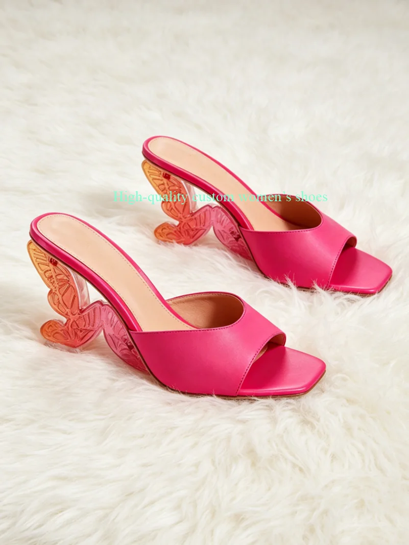 Transparent Gradient Colors Butterfly Wings Shape Shallow High-Heeled Sandals Round Head Toe Luxury For Women Runway Shoes view 2