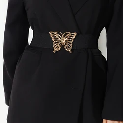 Fashion hollow big butterfly waist seal elastic high stretch waist adornment dress black leopard elegant belt