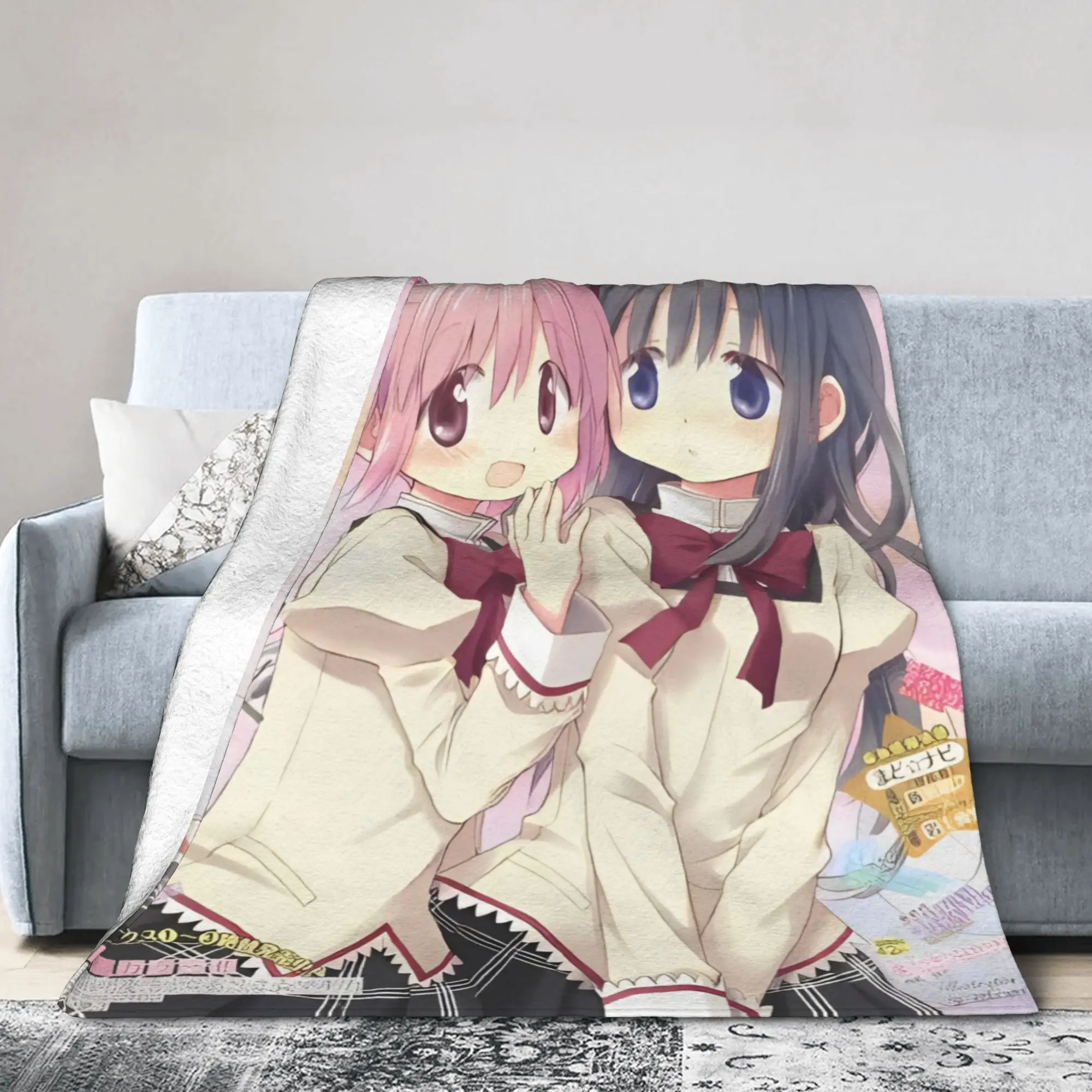 Puella Magi Madokas Magica Blankets Anime Kawaii Homura Fuzzy Novelty Warm Throw Blanket for Bed Sofa Spring Autumn