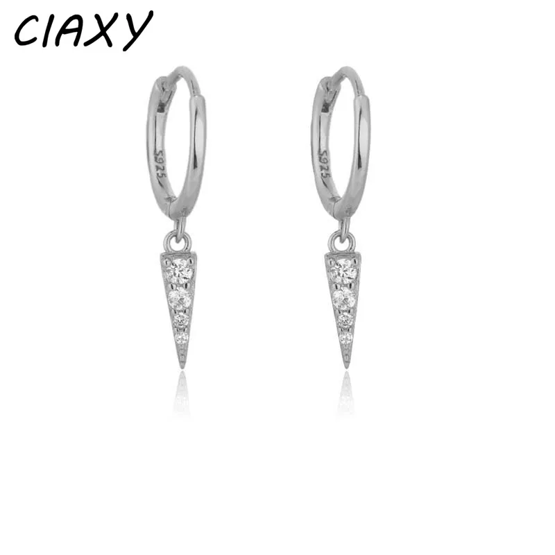 CIAXY Silver Color Triangle Cone Earrings for Women Super Shiny Zircon Ear Buckle  Punk Jewelry Hot Selling