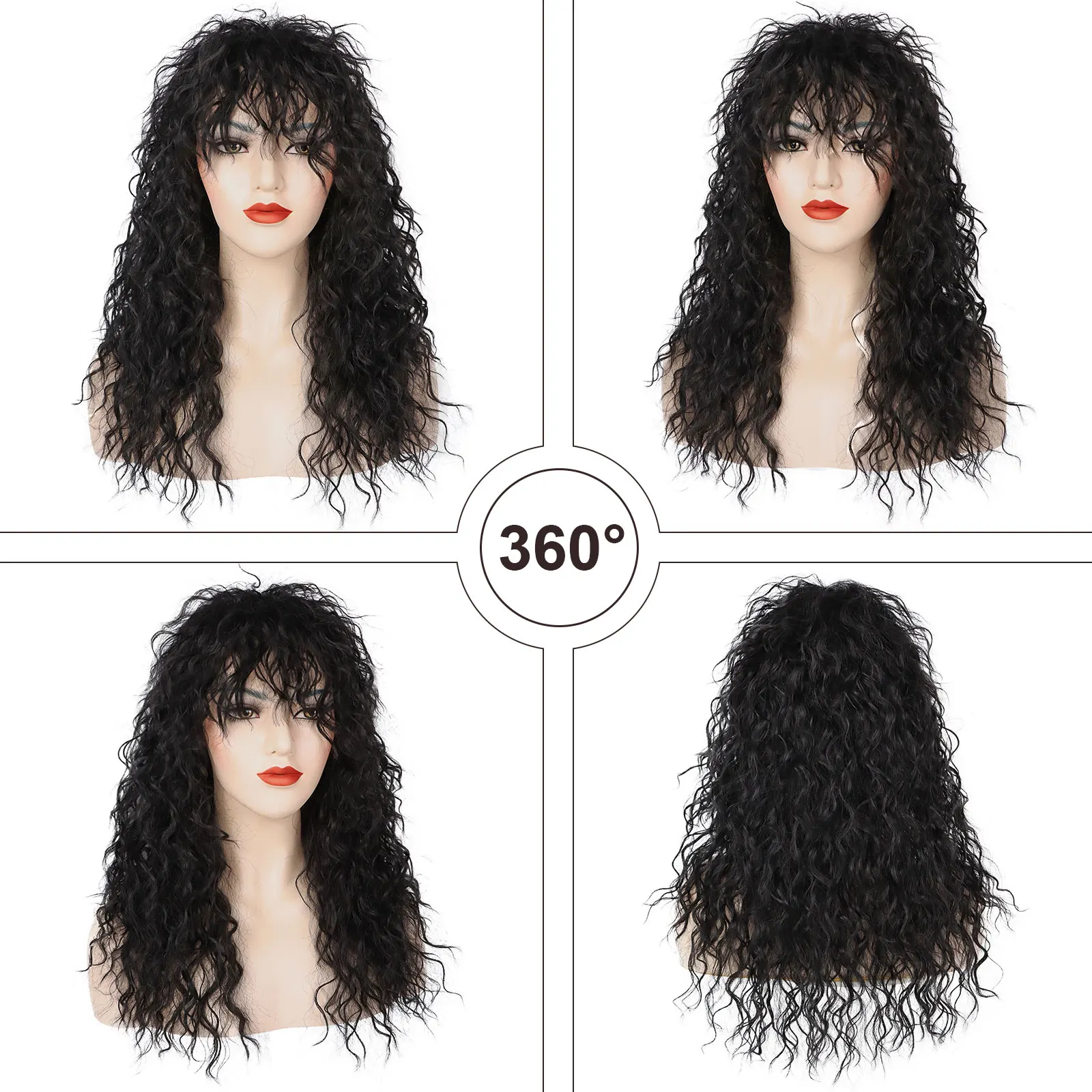 Synthetic 80s Long Curly Wig for Men and Women Halloween Rocker Mullet Party Funny Wig Cosplay Wig Costume Wig  ﻿