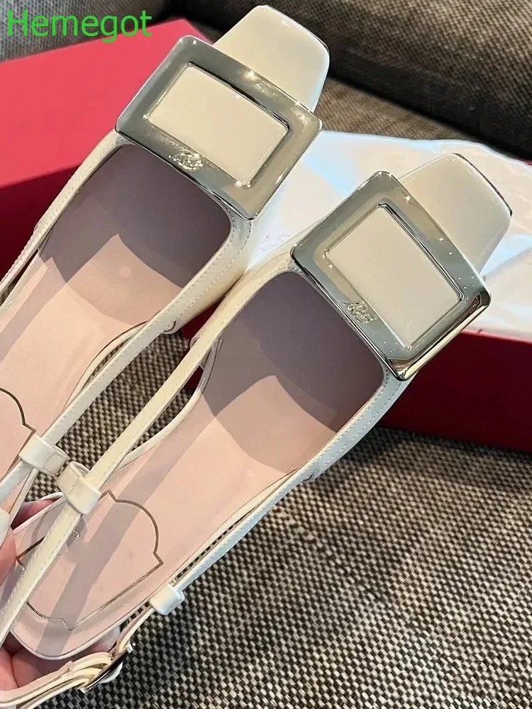 Metal Square Buckle Women Sandals Spring Casual Low Heel Back Strap Fashion Sandals Patent Leather Thick Heel Square Toe Sandal