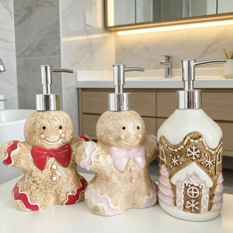 Ceramic Packing Home Cute Bottle Christmas Gingerbread Man Gingerbread House Bear Bath Bottle Lotion Bath Bottle Storage