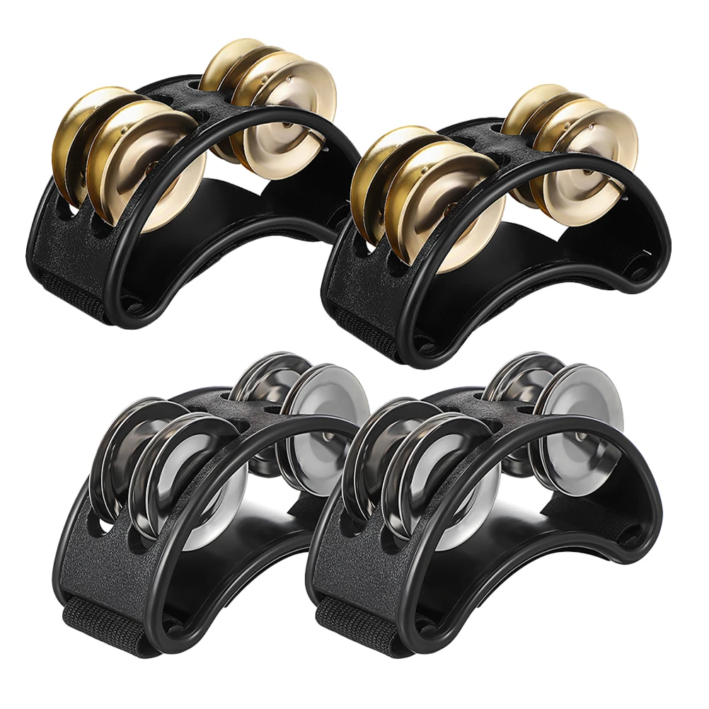 

4Pcs Double Row Foot Tambourine Metal Bells Percussion Foot Pedal for Guitar Drummers Musicians Concert Practice Music Events