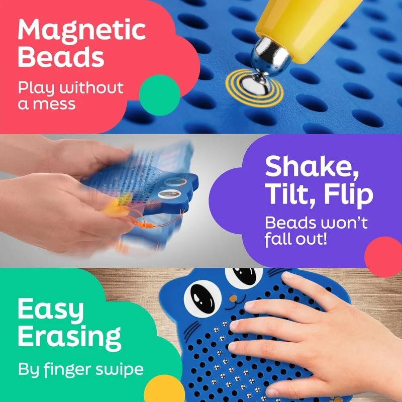 子供と幼児向けビーズとマグネットスタイラスペン付きマグネット式お絵かきボード - 飛行機と車での旅行用マグネット式おもちゃ