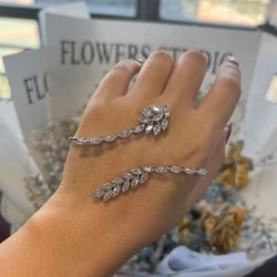 XSBODY Leaf Bracelet Bridesmaid for Women CZ 2023 Fashion Hand Palm Finger Designer Bangle Jewelry Handlets Finger Gifts Party